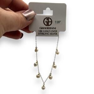 NWT Macy's Cultured Freshwater Pearl Dangle 18K Gold Sterling Silver Bracelet